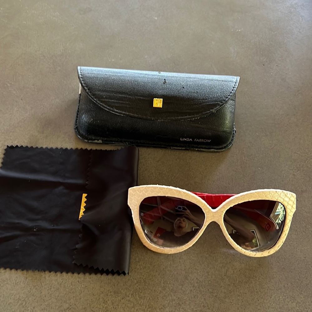 Linda Farrow Gallery London sunglasses. Snakeskin, ivory, and red. Rare! Unique!